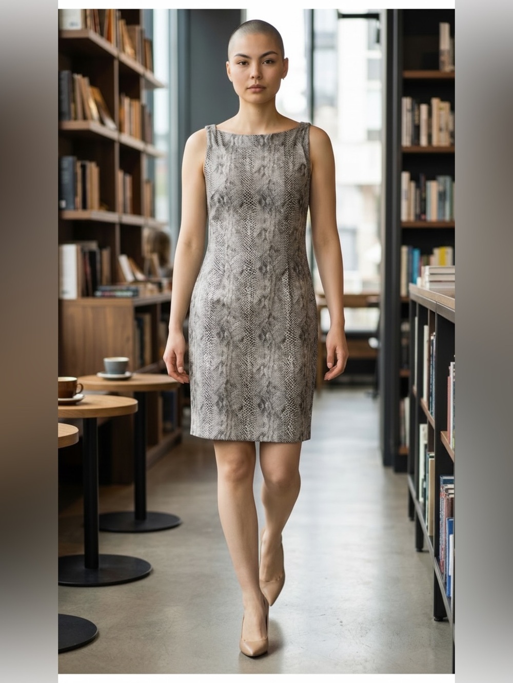 Robbie Bee Black and White Snake-Print Design Dress